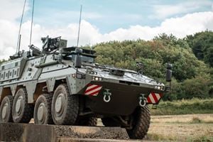 Armored military vehicle on rugged terrain. Nord-Lock wedge-locking washers ensure safe bolted connections even in the harshest environments.